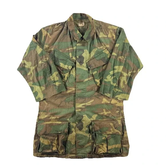 Vintage 60s Vietnam USMC Shirt Men's Small-Long Rip Stop Fatigue Tropical Jungle - Picture 1 of 16